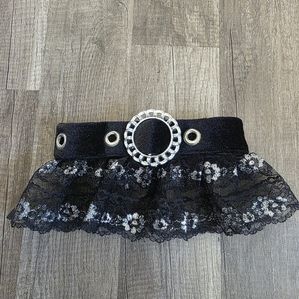 Goth Choker Velvet Lace Necklace Whimsigoth Black Silver Kawaii Lolita Liz Lisa
